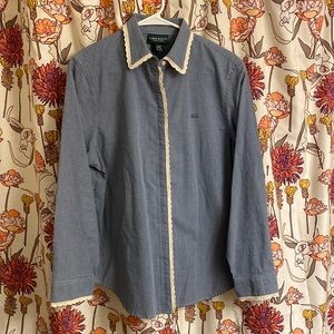 Ralph Lauren Jeans Co Blue Cream Plaid Button Down with Lace Trim
